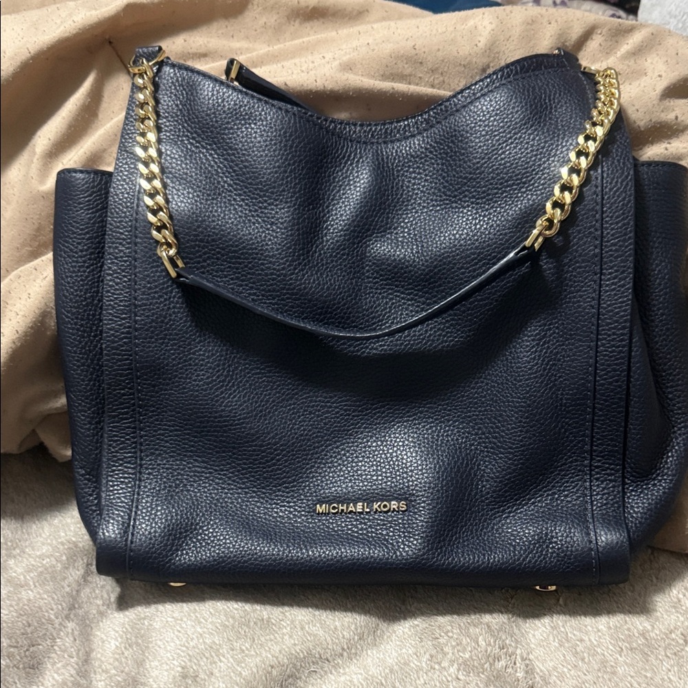 Michael Kors Dark Blue Shoulder Bag with Gold Chain